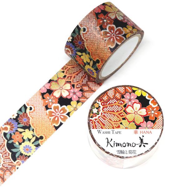 SAIEN | Washi Tape 25 mm x 5 m KIMONO - Hana Snowflake & Chrysanthemum