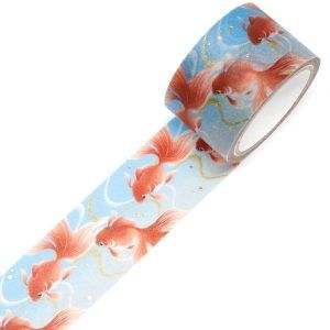 SAIEN | Washi Tape 25 mm x 5 m KIMONO - Yuu Red White Goldfish