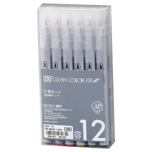 KURETAKE | Pack 12 Brush Pens - ZIG Clean Color FB - Deep Color