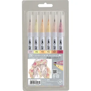 KURETAKE | Pack 6 Real Brush Pens - ZIG Clean Color - Pale Colors I