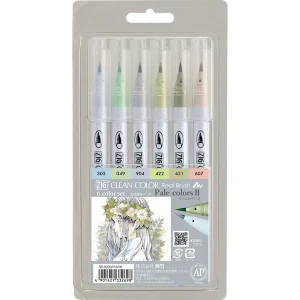 KURETAKE | Pack 6 Real Brush Pens - ZIG Clean Color - Pale Colors II