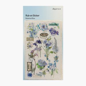 APPREE | Pegatinas Transferibles RUB-ON (2 hojas + 2 lino) - Botanical Blue