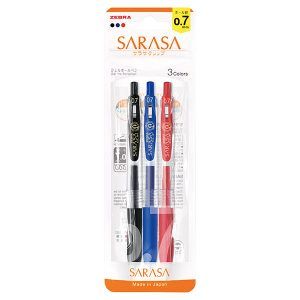 ZEBRA | Pack 3 Bolígrafos Gel 0.7 mm Sarasa Clip - Negro Azul y Rojo