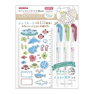 ZEBRA | Pack 3 Brush Pen doble punta MILDLINER x Ocha - Sea friends
