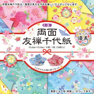 TOYO | Hojas de papel Origami (28) - Yuzen Chiyogami Conejo - 4 diseños doble cara