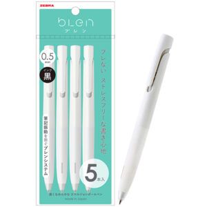 ZEBRA | Pack 5 Bolígrafos Antiestrés 0.5 mm BLEN - Blanco (Tinta Negra)