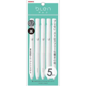 ZEBRA | Pack 5 Bolígrafos Antiestrés 0.7 mm BLEN - Blanco (Tinta Negra)