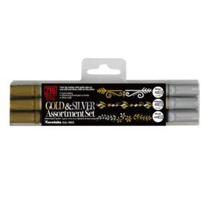 KURETAKE | Pack 3 Rotuladores Dobles Metalizados - Estándar + Brush + Caligráfico