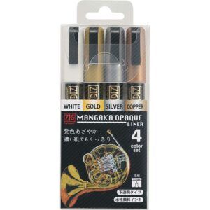 KURETAKE | Pack 4 Rotuladores ZIG Cartoonist MANGAKA 0,7 - Metalizados Opacos