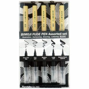 KURETAKE | Set 5 Fude Pen BIMOJI - Tinta Negra