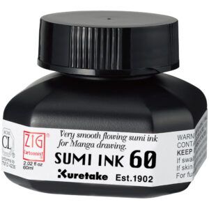 KURETAKE | Tintero 60 ml ZIG Cartoonist SUMI INK - Negro
