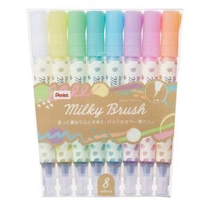 PENTEL | Pack 8 Real Brush Pen Opaco MILKY