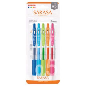 ZEBRA | Pack 5 Bolígrafos Gel 0.5 mm Sarasa Clip