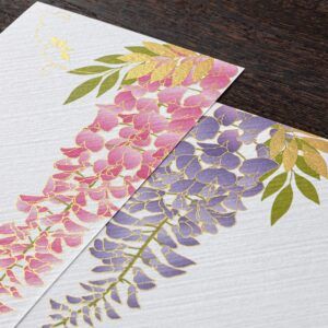 MIDORI | Bloc 16 Hojas Ilustradas Alargadas WASHI SILK - Wisteria