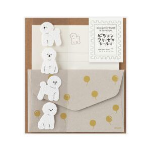 MIDORI | Mini Set 12 Cartas y 4 Sobres con Pegatinas - Bichon Frise