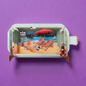 ALLJOY DESIGN | Tarjeta de Felicitación 3D - Message in A Bottle - Relaxing Beach