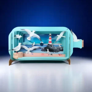 ALLJOY DESIGN | Tarjeta de Felicitación 3D - Message in A Bottle - Seagull Lighthouse