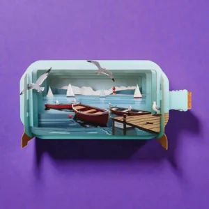 ALLJOY DESIGN | Tarjeta de Felicitación 3D - Message in A Bottle - Seaside Harbour