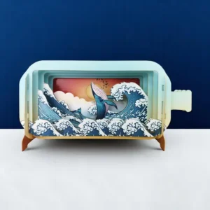 ALLJOY DESIGN | Tarjeta de Felicitación 3D - Message in A Bottle - Whale and Wave