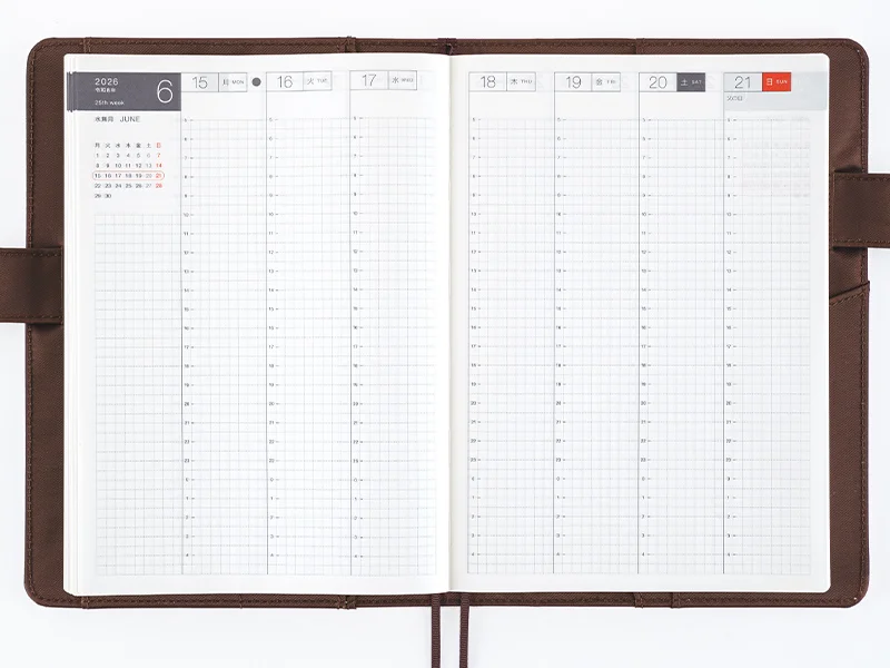 Vista semanal vertical con horario de la agenda Hobonichi Cousin A5