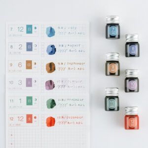 HOBONICHI | Set 6 Mini Tinteros - Kakimori x TSUKI no IRO: Mini Ink Bottle Set (Jul-Dic)
