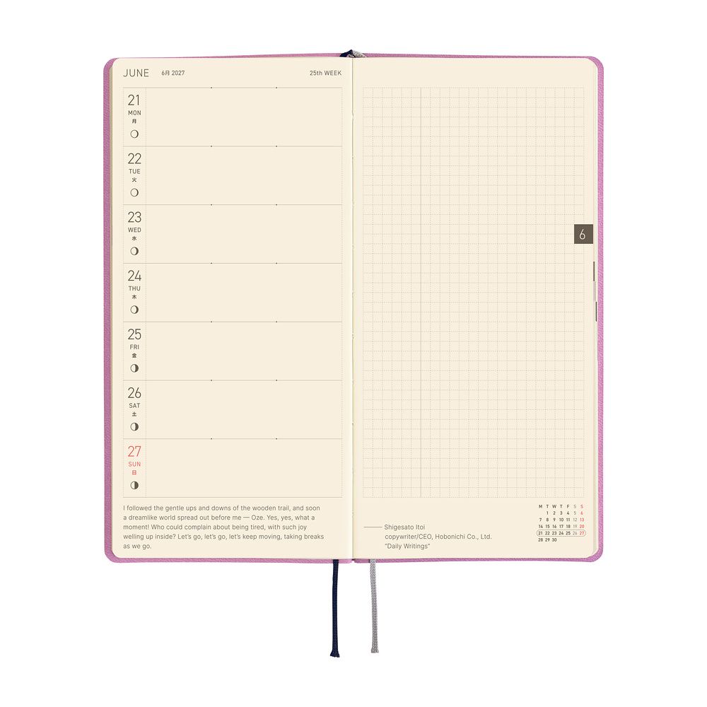 HOBONICHI | Agenda 2027 Semanal WEEKS B6 Slim - Smooth (Lavender Milk) ENG - Imagen 5