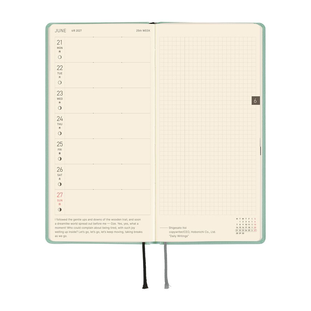 HOBONICHI | Agenda 2027 Semanal WEEKS B6 Slim - Paper Series (Frosty Jade) ENG - Imagen 5