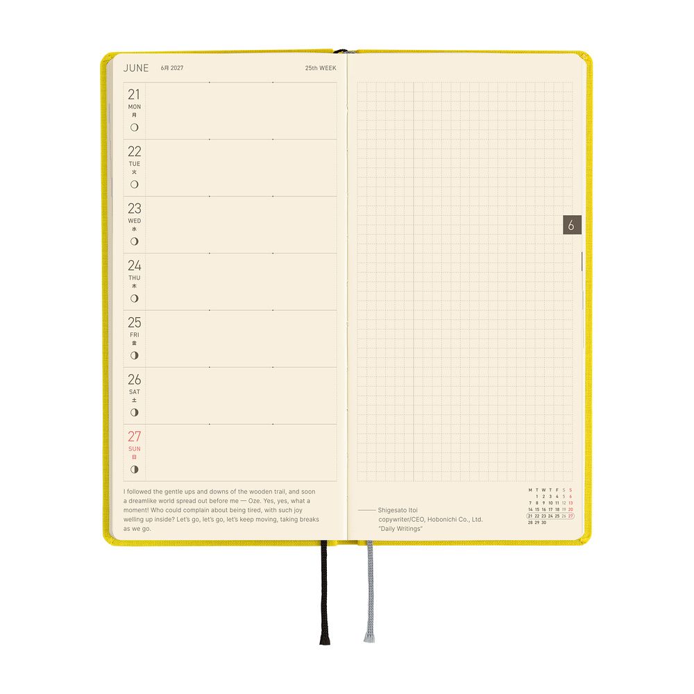 HOBONICHI | Agenda 2027 Semanal WEEKS MEGA B6 Slim - Colors (Canaria Yellow) ENG - Imagen 5
