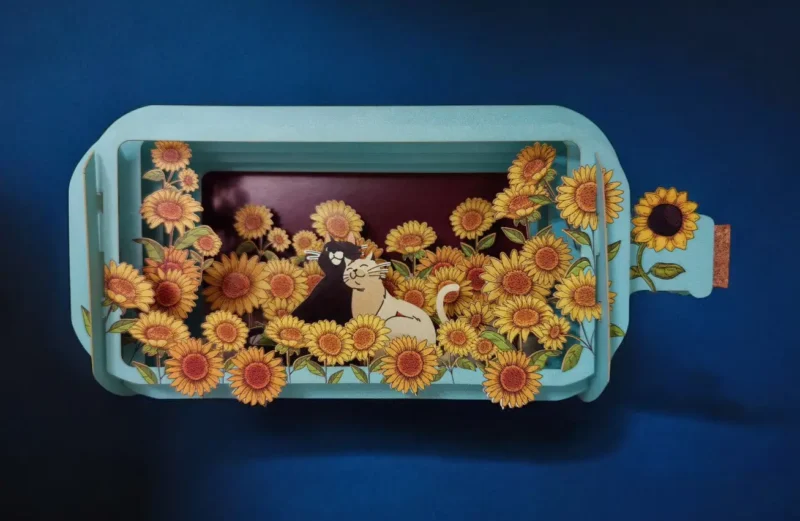 ALLJOY DESIGN | Tarjeta de Felicitación 3D – Message in A Bottle – Sunflower Cats